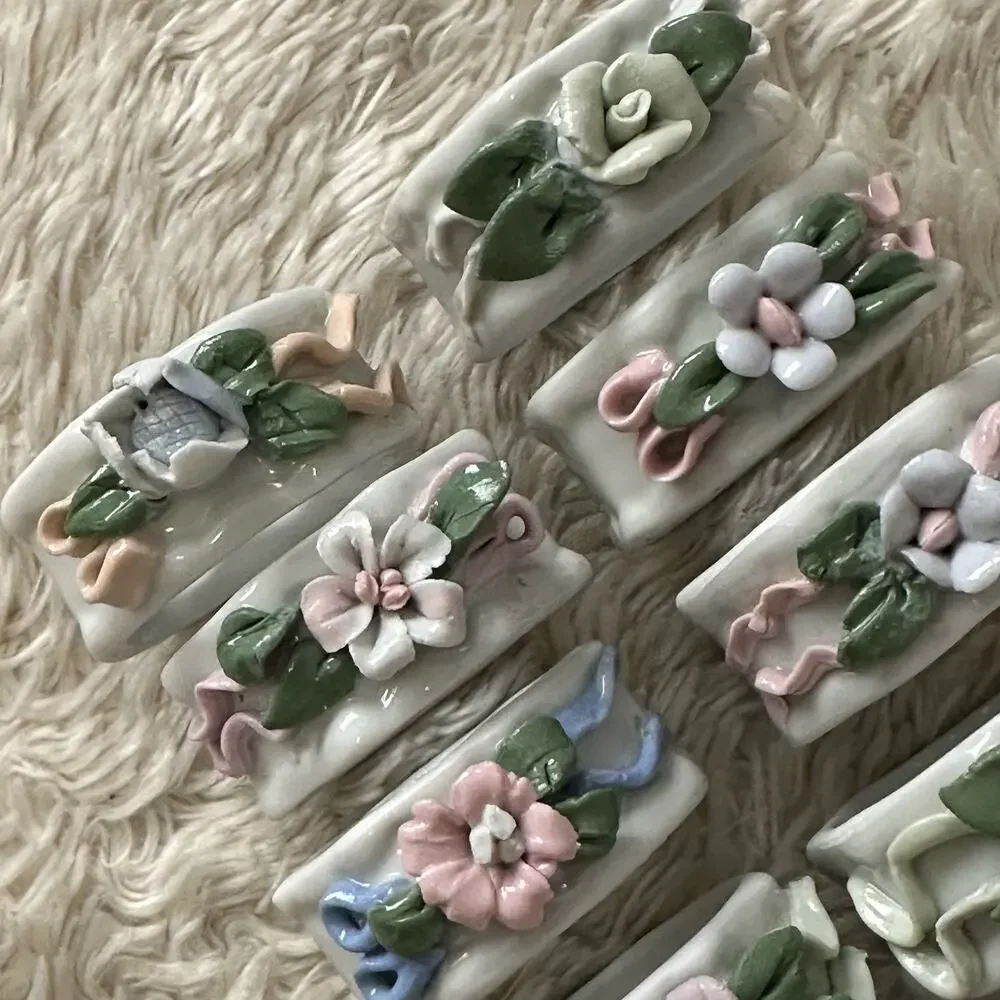 Set of 11 Vintage Napkin Rings Pastel Floral Fine China Ceramic Pastel Gardenp - Picture 7 of 7